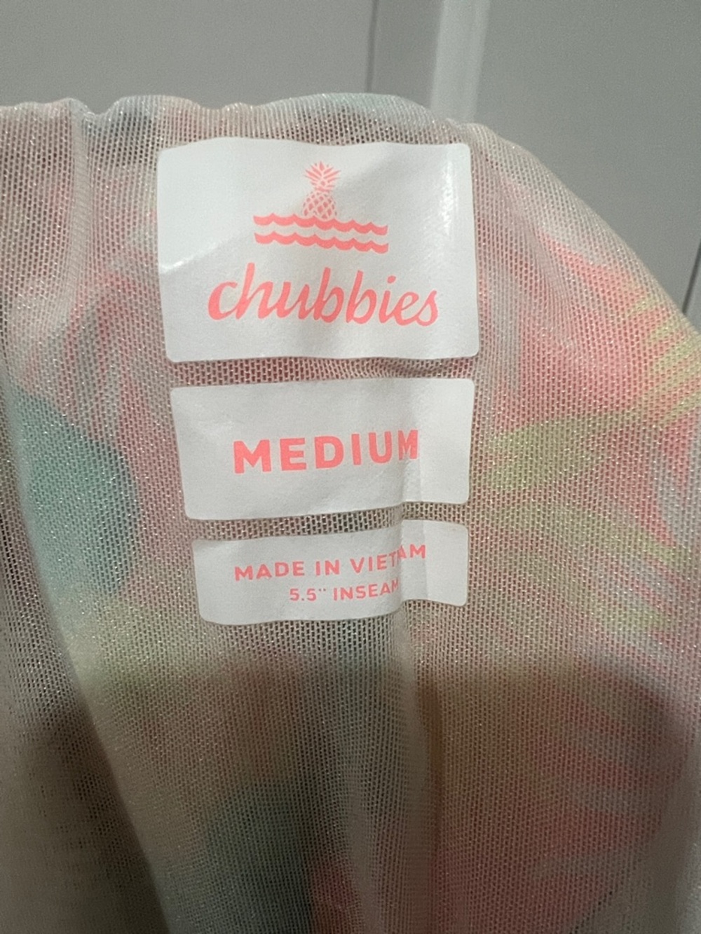 chubbies Neon Coral & Teal Ape Swim Shorts Size Medium 5.5" Inseam - Picture 7 of 7